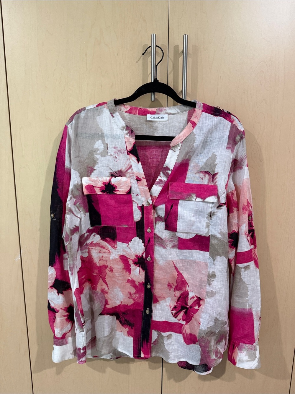 Calvin Klein Fuchsia and White Floral Button-Down Shirt
